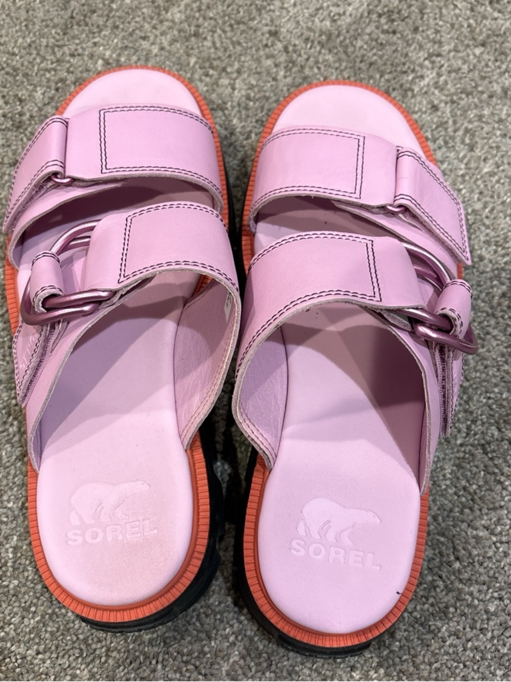 Sorel Pink Slide Sandals with Coral Trim